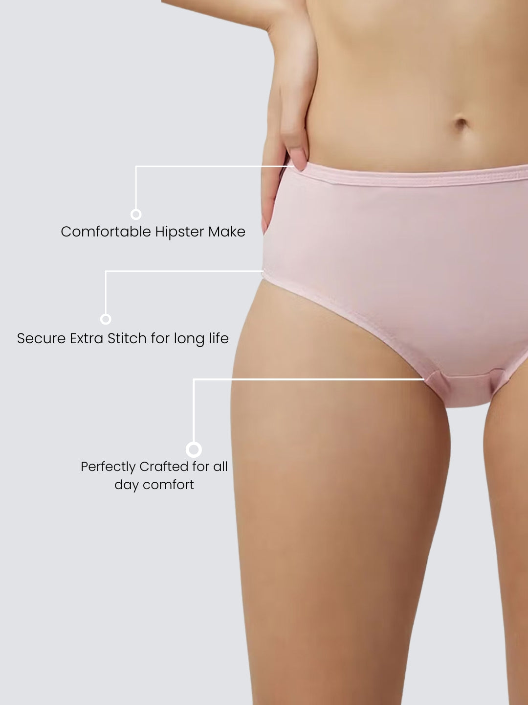 Women Pack of 3 Briefs Mid Waist - Light - High Coverage - Cotton - Antimicrobial