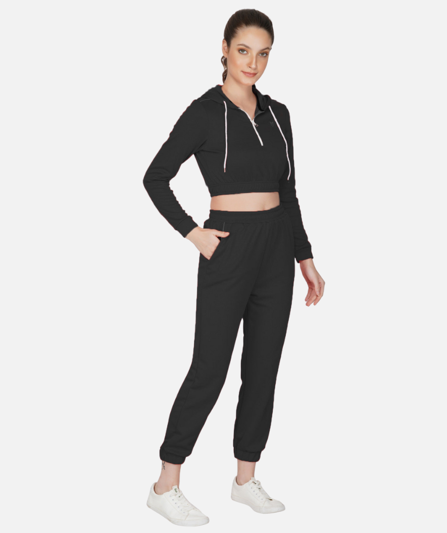 Women's Full sleeves Crop Top Hoodie and Jogger Set Top and Bottom Set
