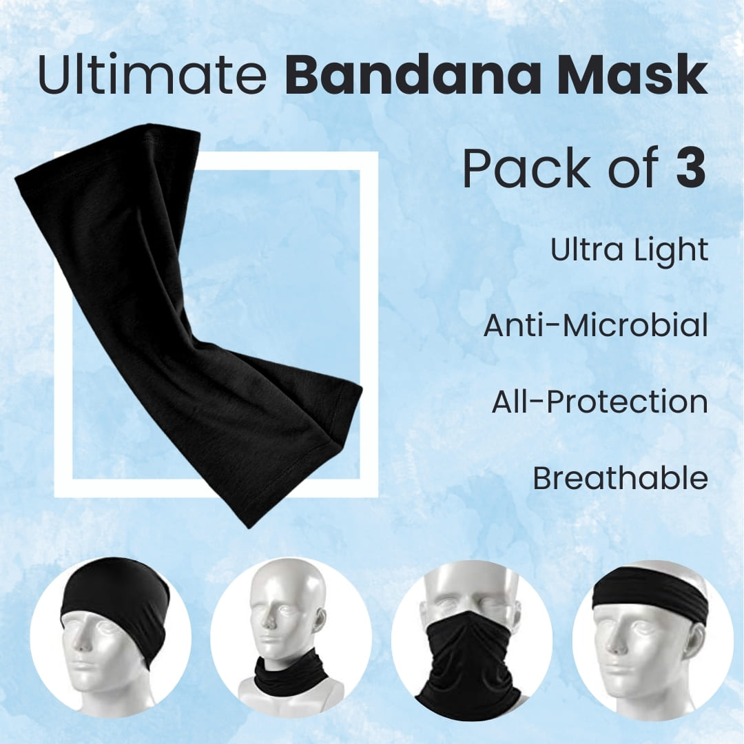 Anytime Shield: Ultra-Thin Bandana Mask - All Weather - Multi Purpose (Pack of 3)