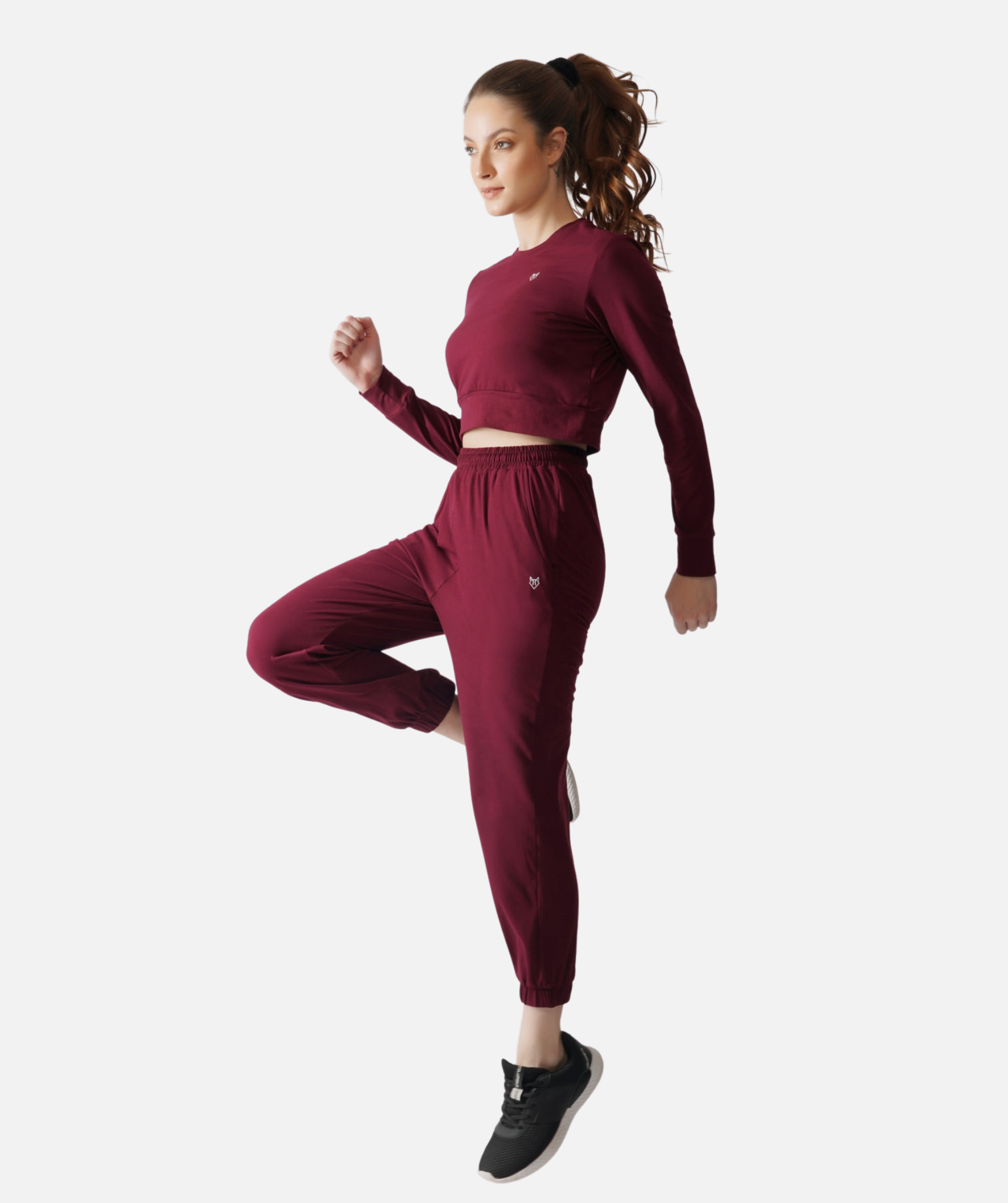 Aerobic Women's Full Sleeve Crop Top and Jogger Gym Wear Set Top and Bottom Set